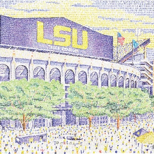 LSU Tiger Stadium Word Art Print - 16&quot;x20&quot; - Handwritten with the scores of every win in history - LSU Tigers Football Gifts - LSU Poster