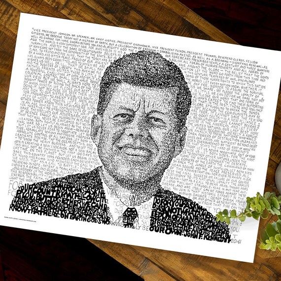 John F Kennedy Word Art Wall Art Free Shipping Etsy
