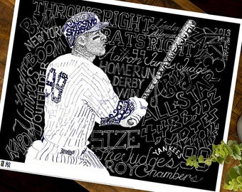 New York Yankees Aaron Judge Word Art Print - Handwritten with his player profile and rookie achievements - 16" x 20" - Yankees Wall Décor