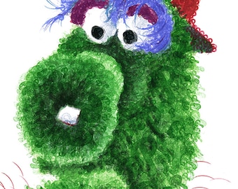 Phillie Phanatic Stamp Art - 16"x20" - FREE Shipping - Philadelphia Phillies - Phillies Baseball - Mascots - Phillies Art - Baseball Art
