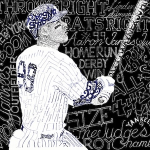 New York Yankees Aaron Judge Word Art Print - Handwritten with his player profile and rookie achievements - 16&quot; x 20&quot; - Yankees Wall Décor