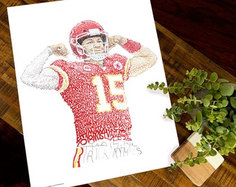 Kansas City Chiefs Patrick Mahomes 2018 MVP Word Art Print - 16x20 - Handwritten with the scores of every Chiefs game in 2018 - Chiefs Gifts