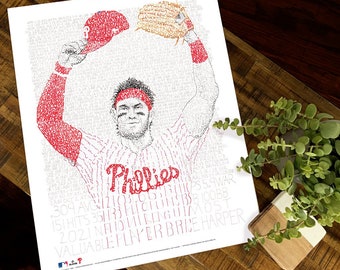 Bryce Harper 2021 MVP Word Art - Handwritten with his stats from every game of 2021 - Philadelphia Phillies Gifts & Decor