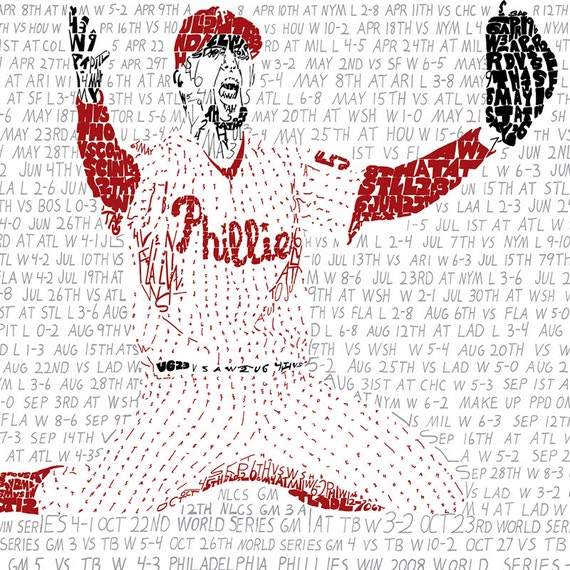Philadelphia Phillies 2008 World Series Word Art - Phillies Gift - Phillies Art - 16"x20" - Philadelphia Art