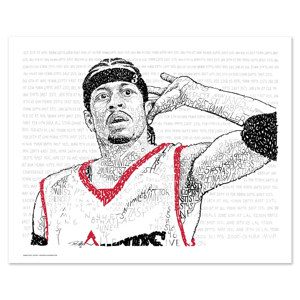 Lámina artística con la palabra Allen Iverson - Philadelphia 76ers - 16\, image size:1024x1024