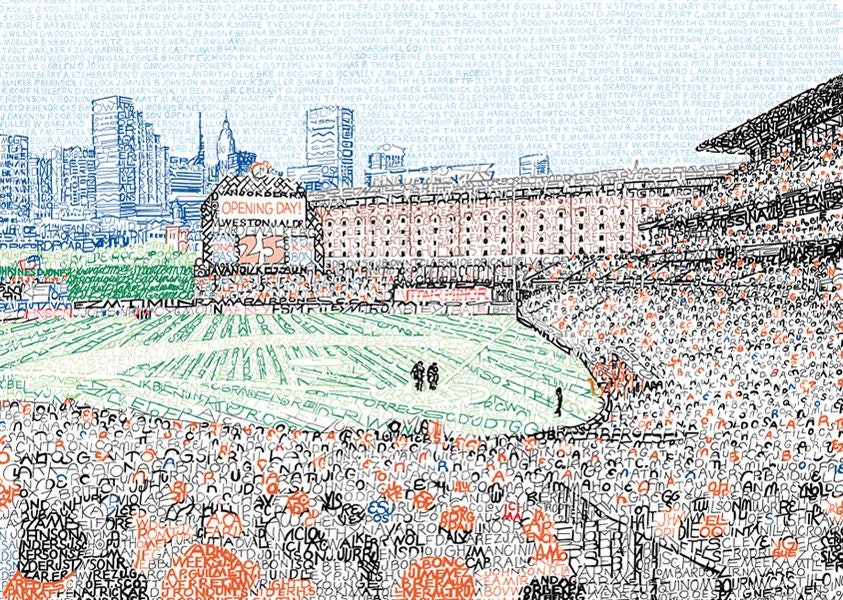 Baltimore Orioles Camden Yards Word Art Print - Handwritten With