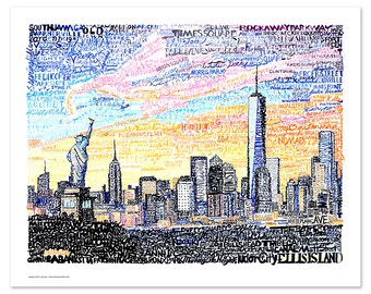 New York City Skyline Word Art - Handwritten With Streets
