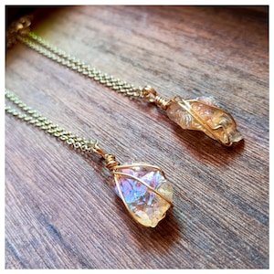 Citrine Aura Quartz Necklaces with 14k Gold Dipped Chain