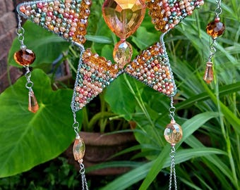 Beaded Star Suncatcher with Bronze Bells, Large Heavy Suncatchers