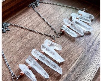 Clear Quartz Crystal Necklace on Stainless Steel Chain