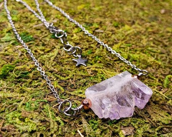 Amethyst Slice Necklace with Stainless Steel Chain & Star