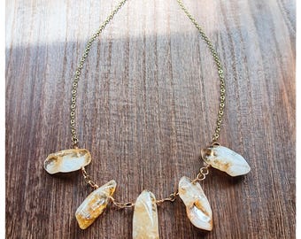 Large Citrine Statement Necklaces with 14k Gold Dipped Chain