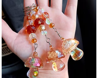 Mushroom Keychains with Crystals and Gemstones