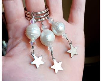 Pearl & Crystal Keychain with Stainless Steel Star