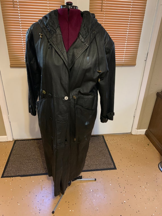 Vintage long Black leather trench coat