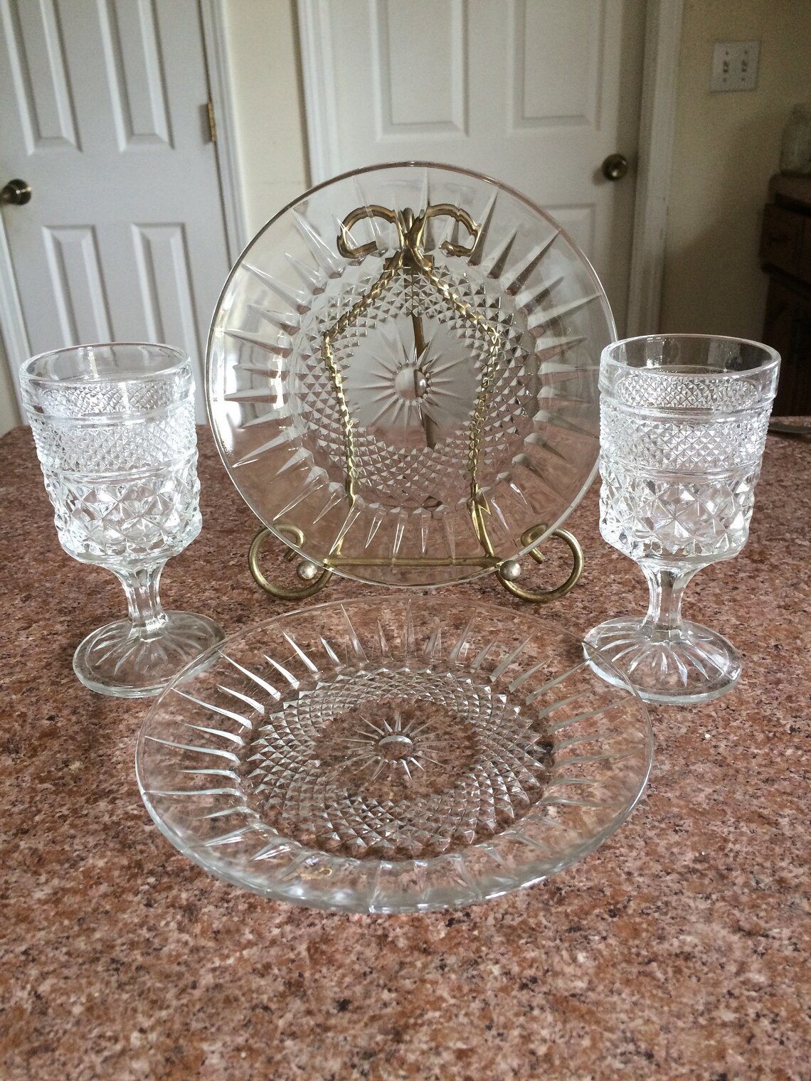 Vintage clear Wexford waffle pattern diamond point glasses and Etsy
