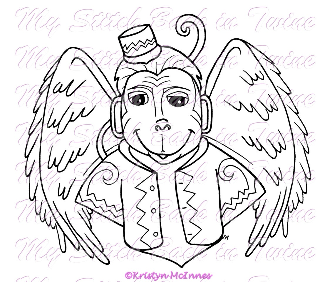 Digital stamp colouring image OZ Flying Monkey. jpeg / png | Etsy