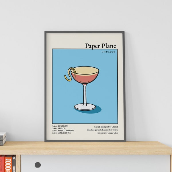 Paper Plane Print - Cocktail Poster SVG - Drink Wall Decor Poster - Wall Art Printable