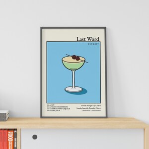 Last Word Cocktail Print - Cocktail Recipe Poster SVG - Drink Wall Decor Poster - Blue Wall Art Printable - Bar Cart Home Decor - Detroit