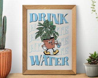 Drink Water Reminder Print: Evergreen Plant Poster (SVG, PNG Digital Download)