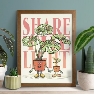 Share the Light Print - Grow together SVG - Retro Plant Poster - Cute Monstera Download