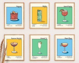 Retro Cocktail Art Prints: Colorful Bar Cart Gallery Set (Digital Download)
