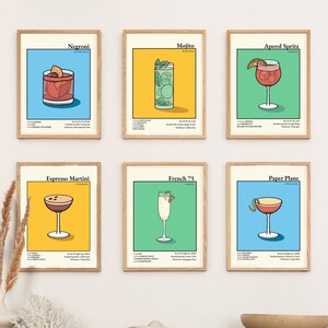 Cocktail Print Set of 6 - Colorful Bar Cart Gallery Wall Set, DIGITAL DOWNLOAD, Retro Cocktail Posters, Bar Printable Art, Drinks Wall Decor
