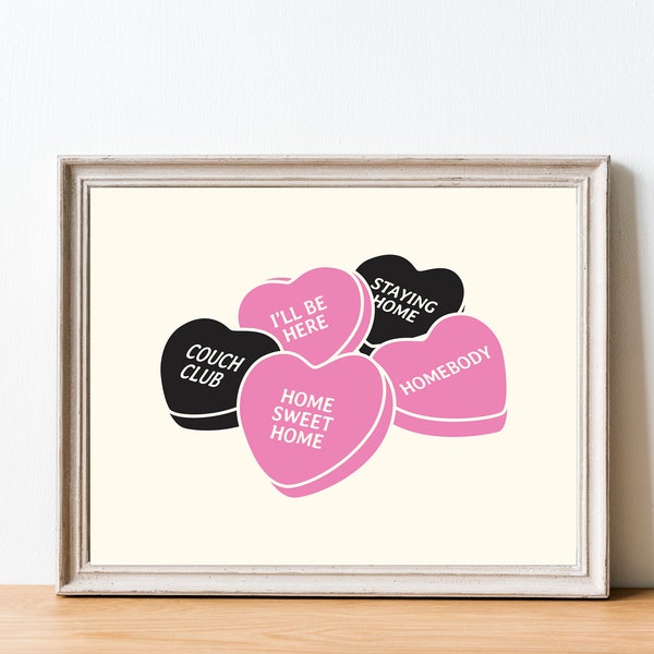 Home Sweet Home - Homebody Club Candy Heart Print - Couch Club - Minimalist Heart Poster Trendy Decor Cute Quote Art Pink Aesthetic Wall Art