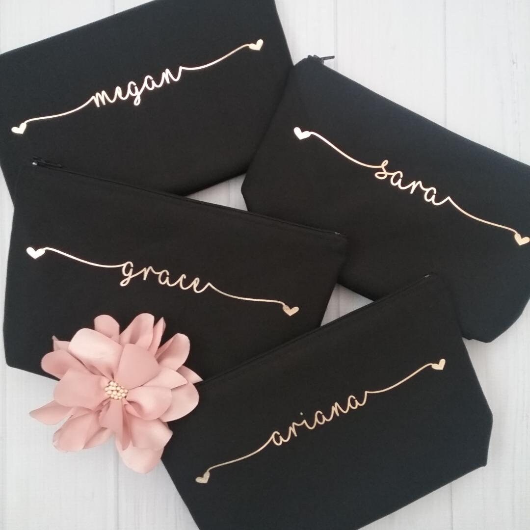 Set of 7 Personalized Canvas Makeup Bags Bridesmaid Makeup - Etsy