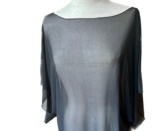 Sheer Black Kimono Tunic in Stretch Tulle