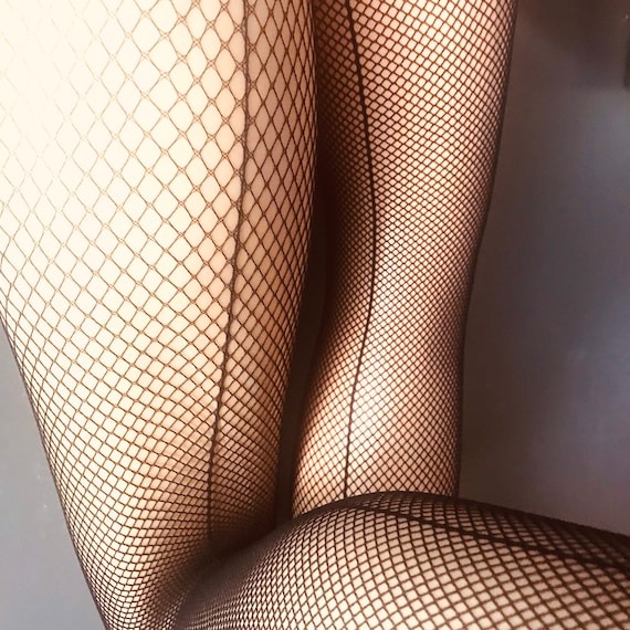 Black Fishnet Tights with Seams, Nude 