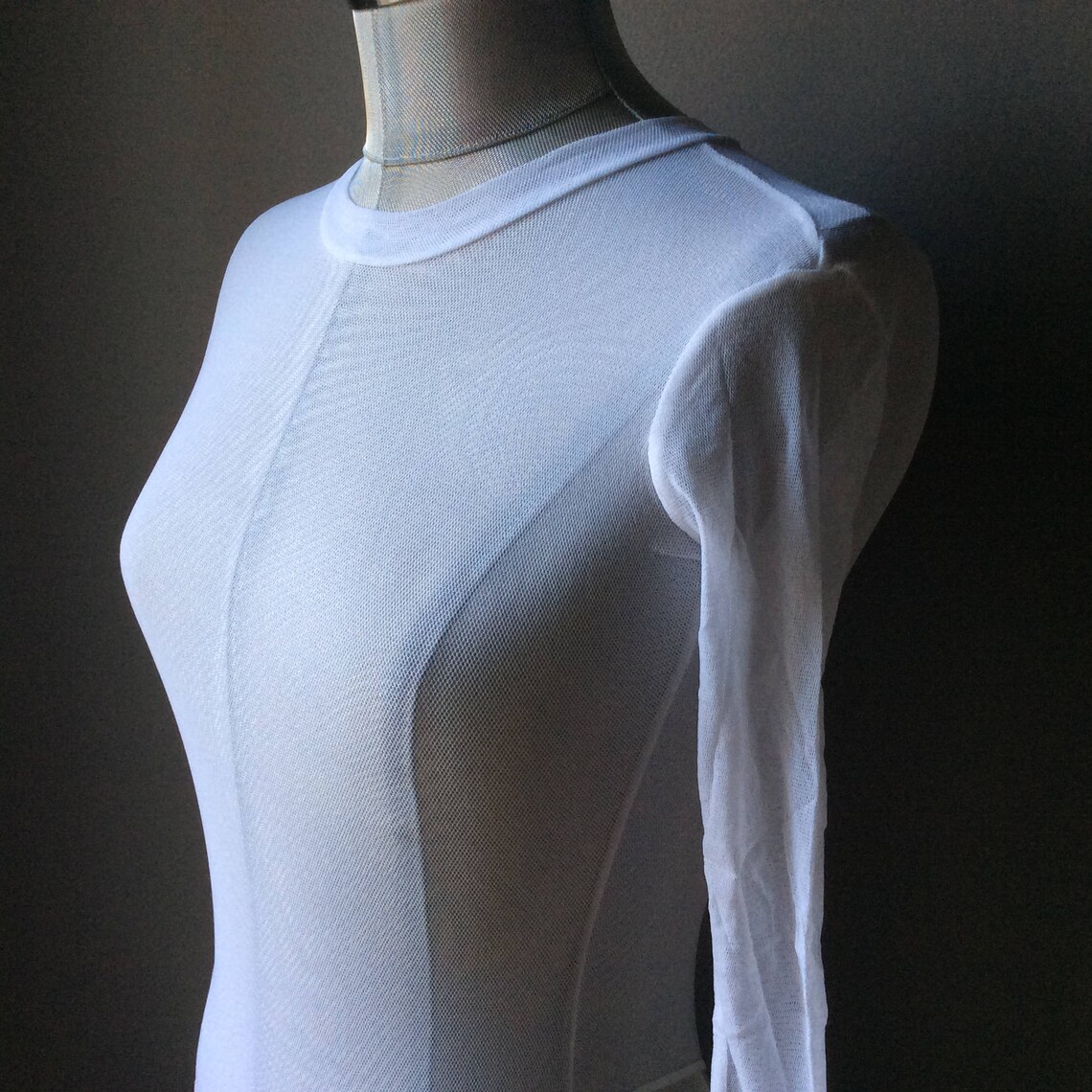 Sheer White Bodysuit With Long Sleves Tulle Mesh Leotard With Etsy