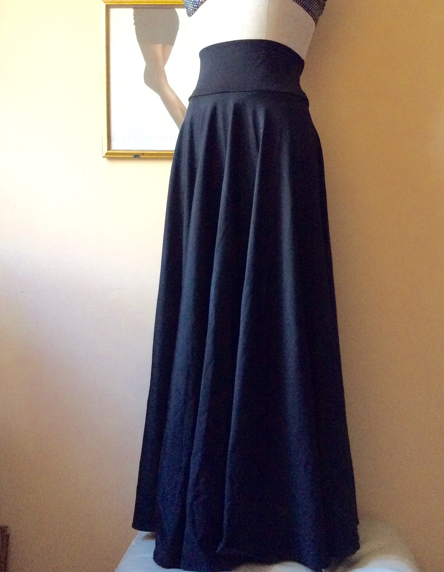 Long Black Satin Skirt, Full Circle Skort With High Waist and Short ...