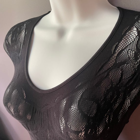 Black Lace Sleeveless Shirt Stretch Lace Top Cami… - image 8