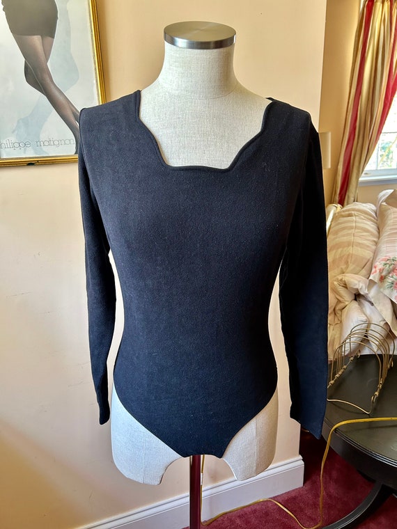 Bodysuit with Long Sleeves, Scalloped Collar, Mad… - image 3