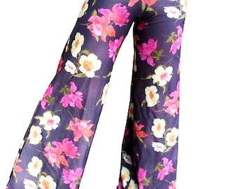 Floral Bell Bottom Pants: 90's High Waist Boho Leggings