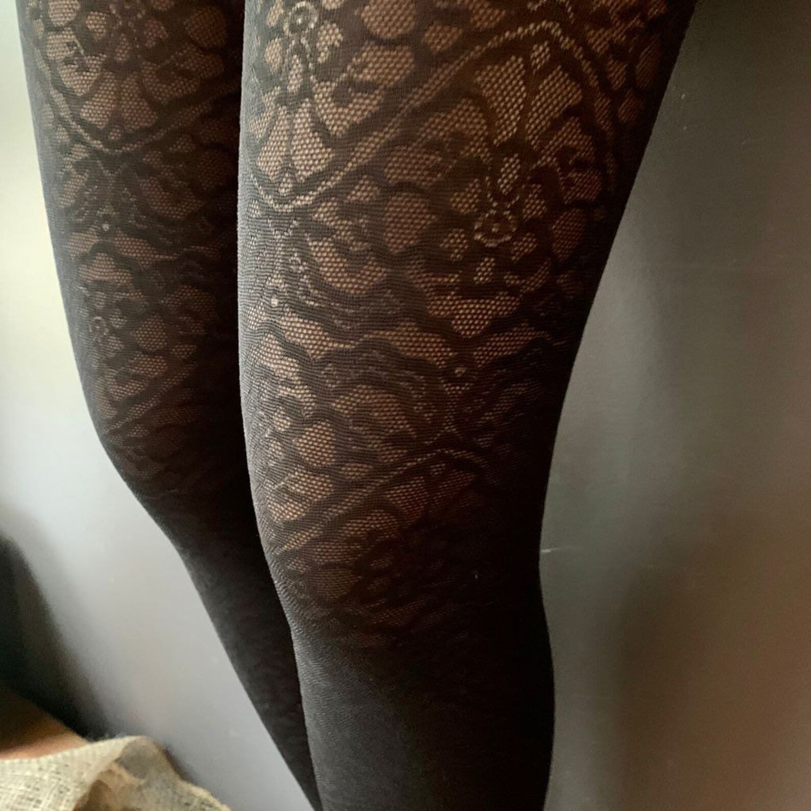 Black Texture Tights with Floral Lace Pattern Made in Italy Etsy