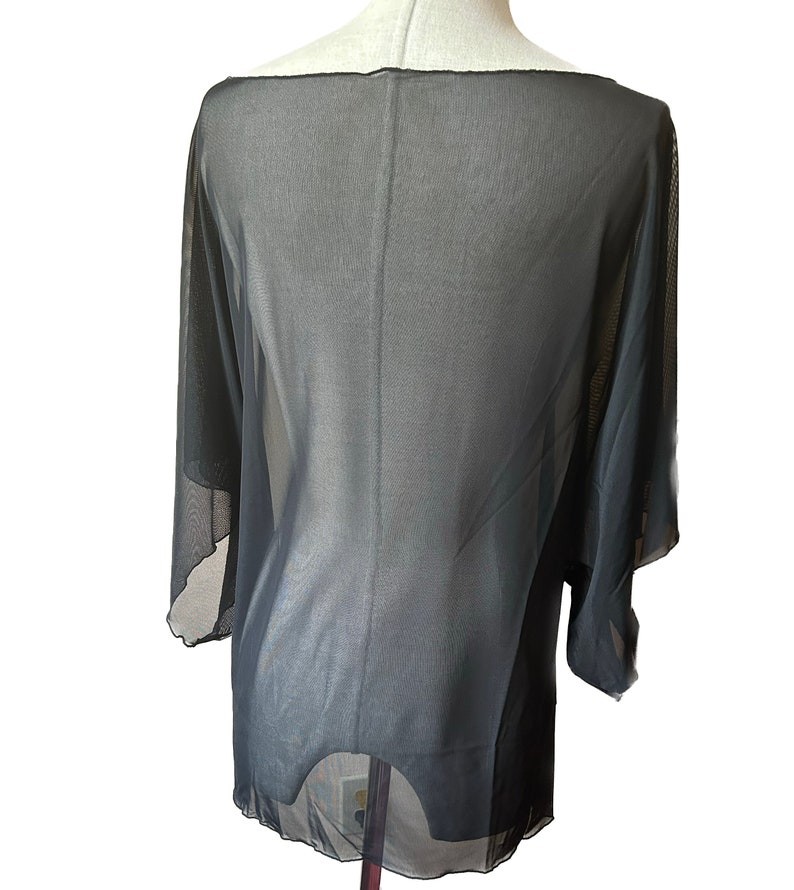 Sheer Black Kimono Tunic in Stretch Tulle image 3