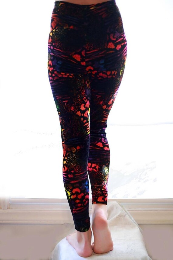 Print Velvet Leggings, Printed Multicolor Footless