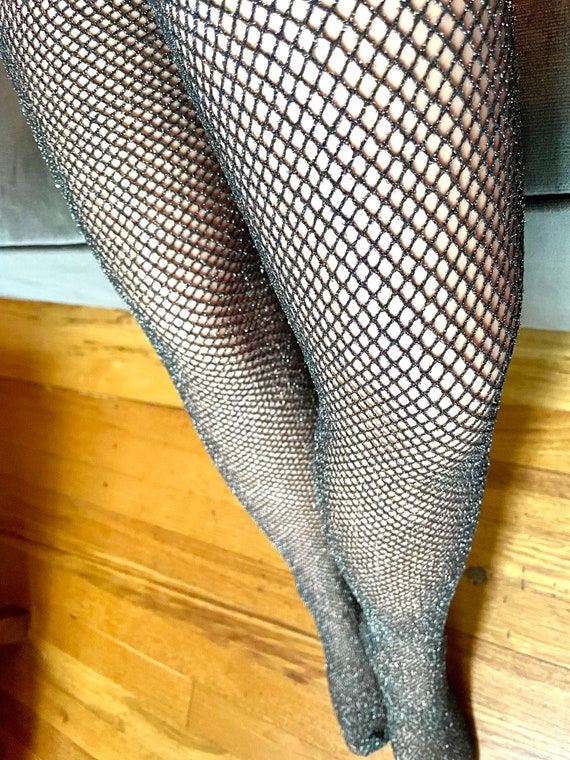 Black and Silver Fishnets, Glittery Tights, Made in Italy, Nude to