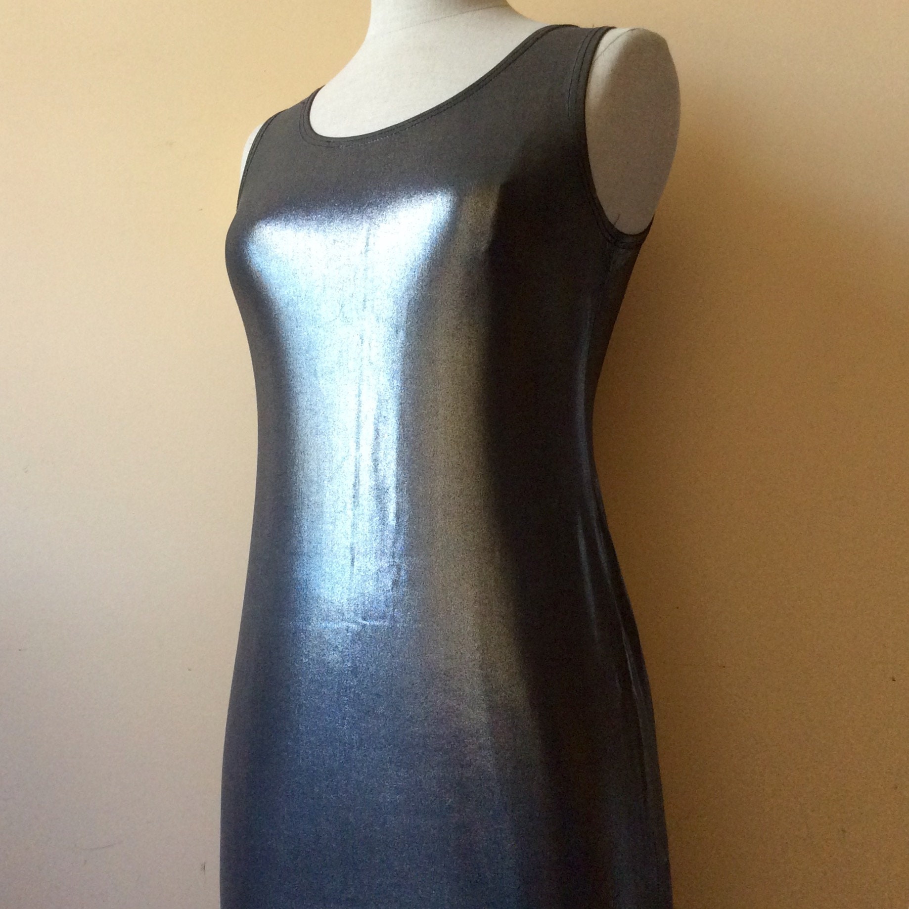 90s Stretch Metallic Mini Dress Luster Silver Metal Shiny - Etsy