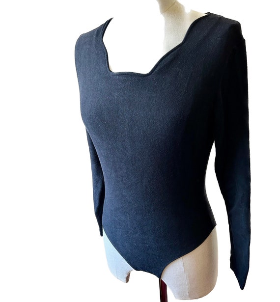 Bodysuit with Long Sleeves, Scalloped Collar, Mad… - image 2