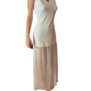 Vintage Italian from 90s Sheer White Dress, V Neck, Tulle Bottom, Simple Sleeveless, Resort Wear