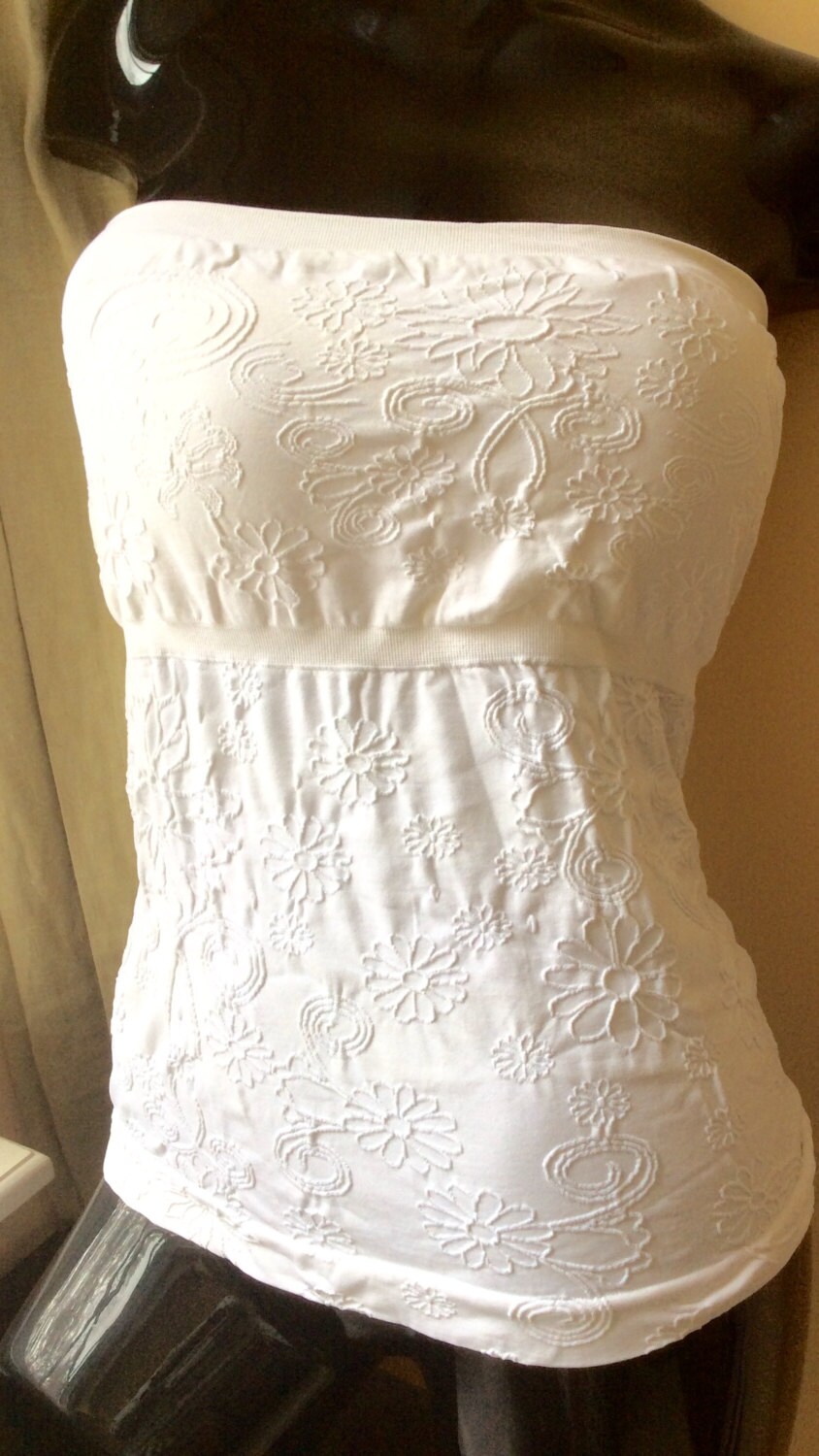 Strapless White Bustier Tube Seamless Stretch Top With Cup Bra Double Bra Top Removable Cups ...