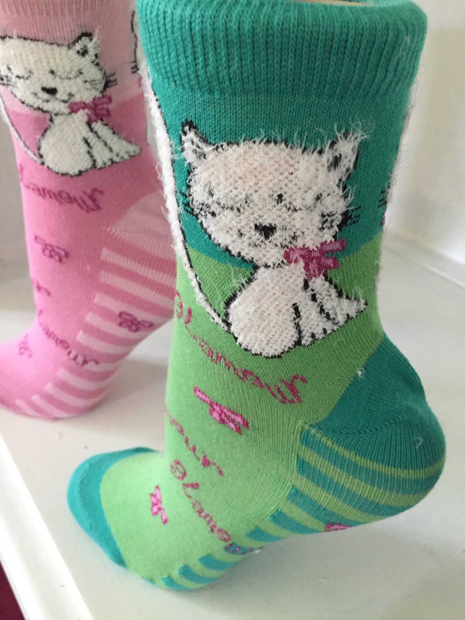 Pink Plush Socks Cotton Socks with Cats Girls Socks White Etsy