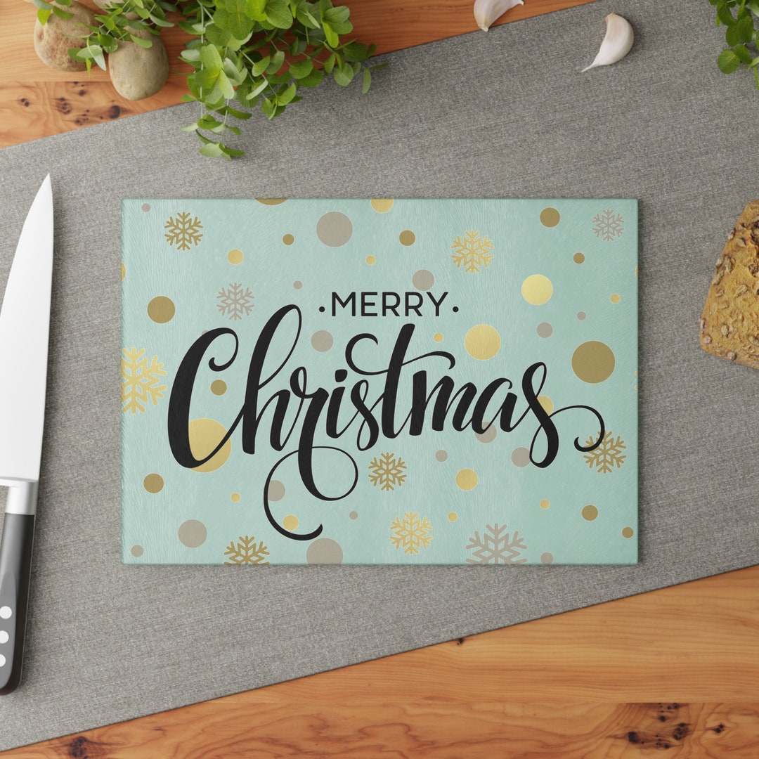 Merry Christmas Glass Cutting Board Holiday Kitchen Decor - Etsy