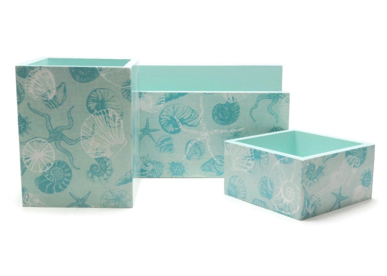 Desk Accessory Set Top Decor Stationery Organizer Pen Holder Letter Blue Coastal Marine Ds Coa Blu