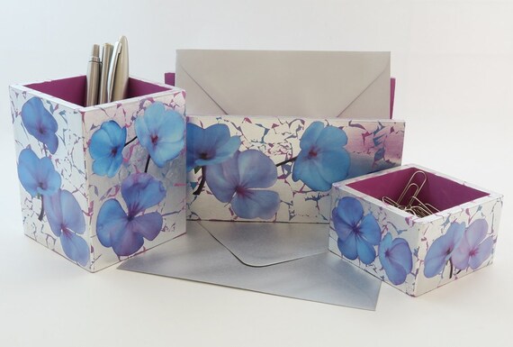 Floral Desk Accessories Desktop Decor Organizer Pen Etsy