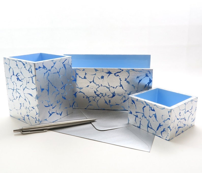 Desk Accessory Set Top Organizer Stationery Storage Letter Holder Pen Silver Blue Ds Sbl Pla