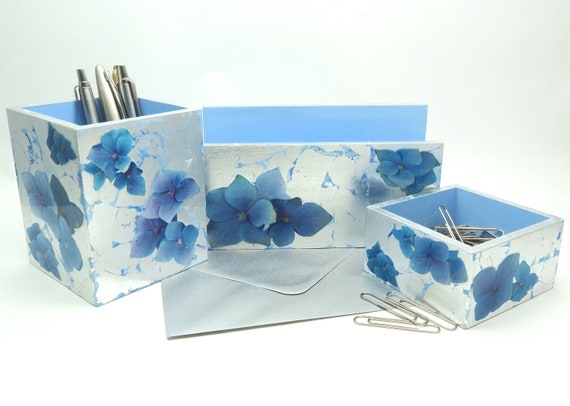 Floral Desk Accessories Desktop Decor Organizer Set Pen Etsy